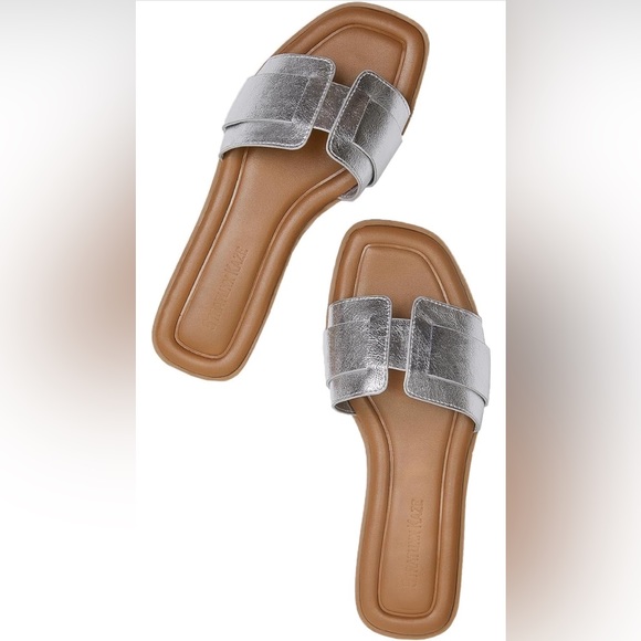 Stratuxx Kaze Womens Flat Sandals Flat Slide Silver Metallic Sandals - Picture 1 of 8